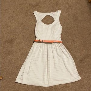 White dress with Salmon colored belt